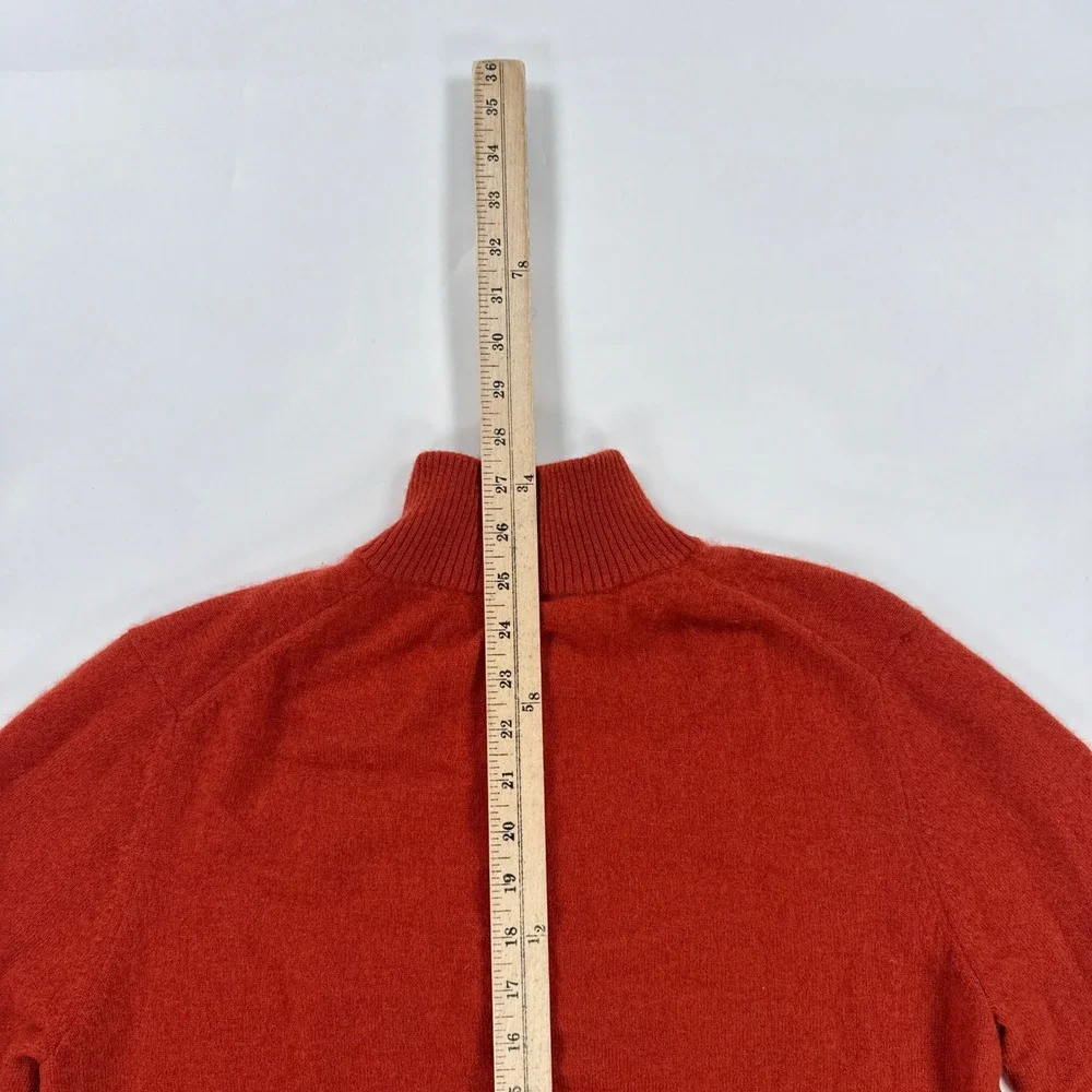 Forte Cashmere Mens Sweater Medium Orange Quarter Zip Pullover Mock Neck Soft